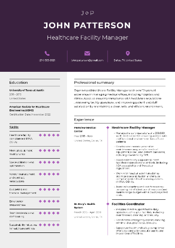 Healthcare Facility Manager Resume
