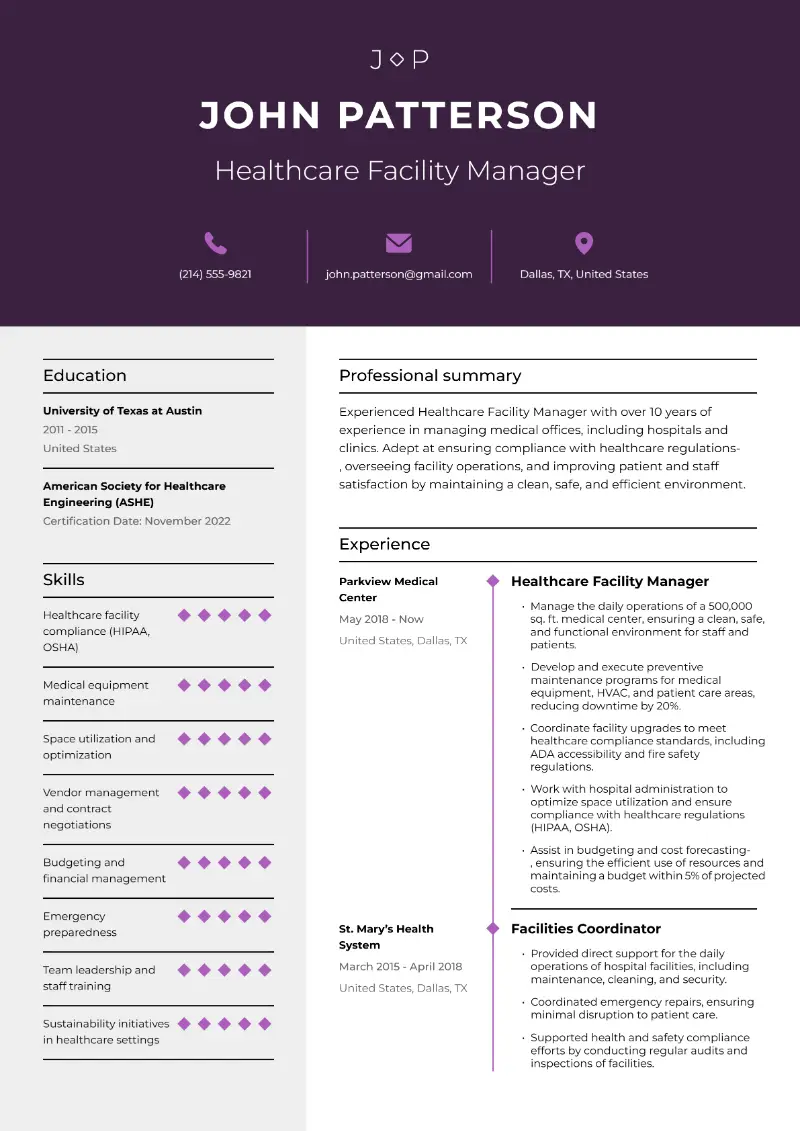 Successful Facility Manager Resume Examples & Guide for 2025