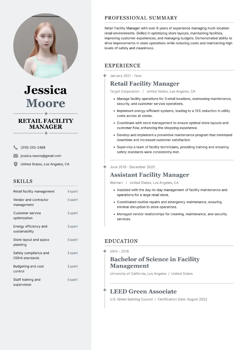 Retail Facility Manager Resume