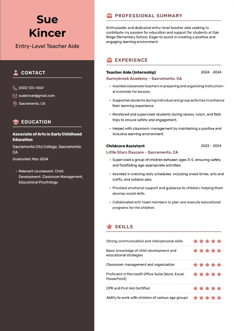 Entry-Level Teacher Aide Resume Entry-Level Teacher Aide Resume