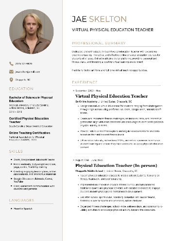 Virtual Physical Education Teacher Resume Virtual Physical Education Teacher Resume