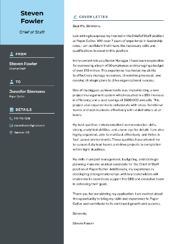 Chief of Staff Cover Letter Example Chief of Staff Cover Letter Example