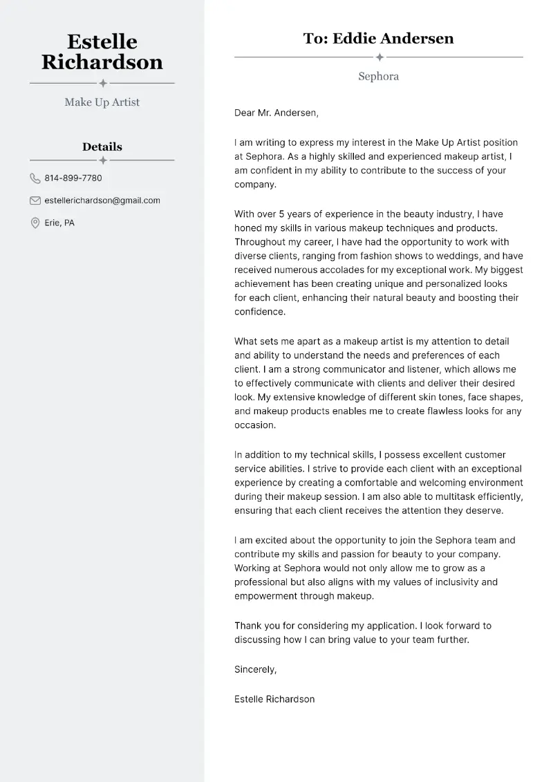 Make Up Artist Cover Letter Make Up Artist Cover Letter