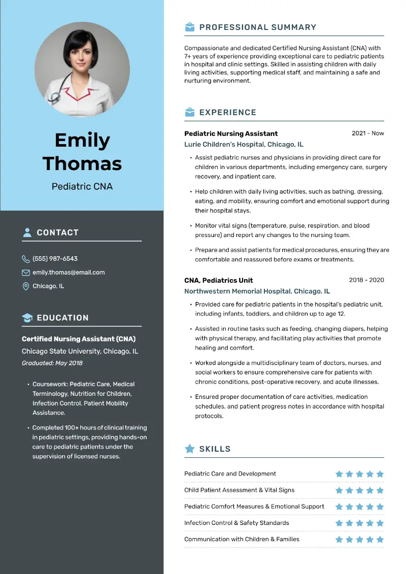 Pediatric CNA Resume