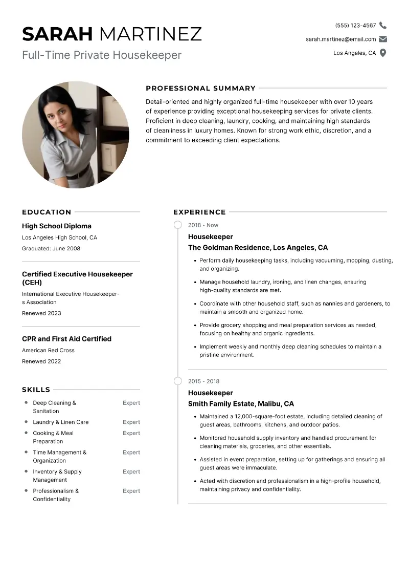 Writing a Private Housekeeper Resume with Examples