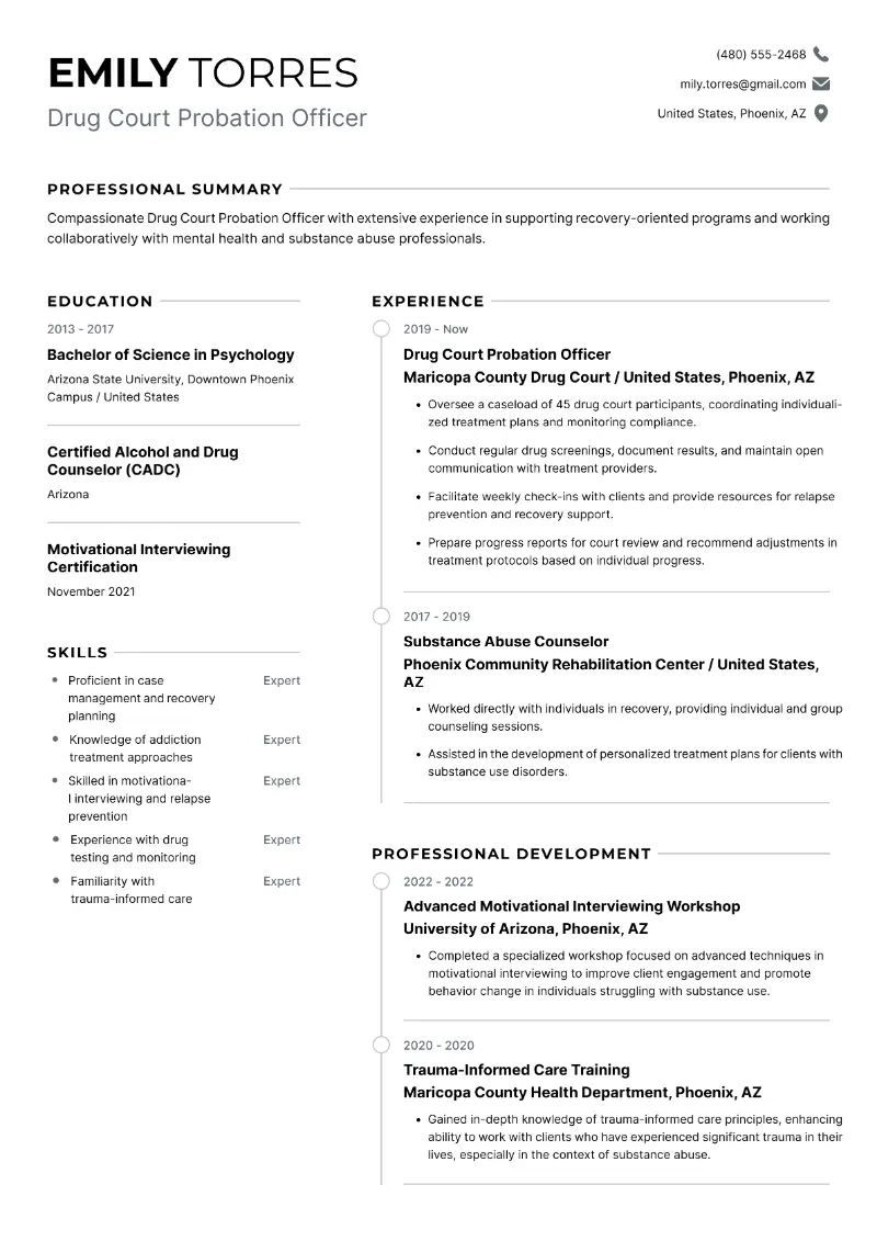 Drug Court Probation Officer Resume Drug Court Probation Officer Resume