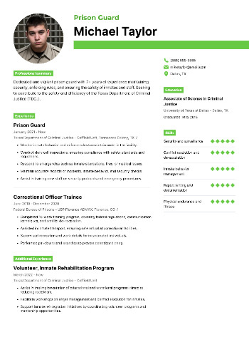 Prison Guard Resume Example