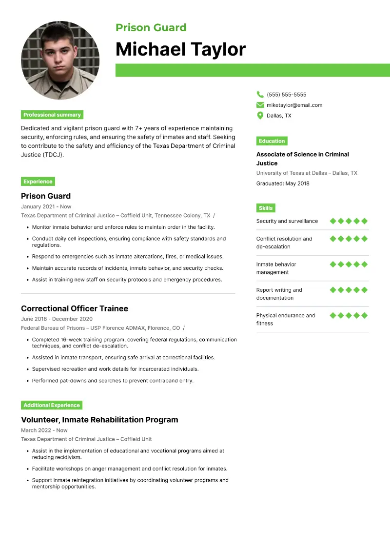 4 Correctional Officer Resume Examples and Templates