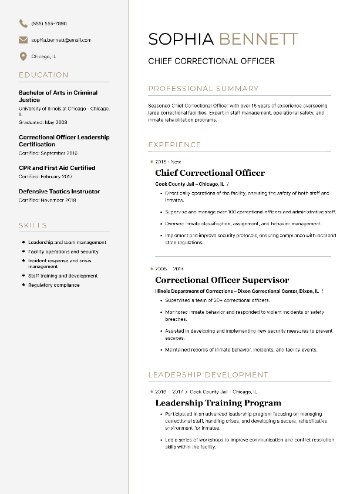 Chief Correctional Officer Resume