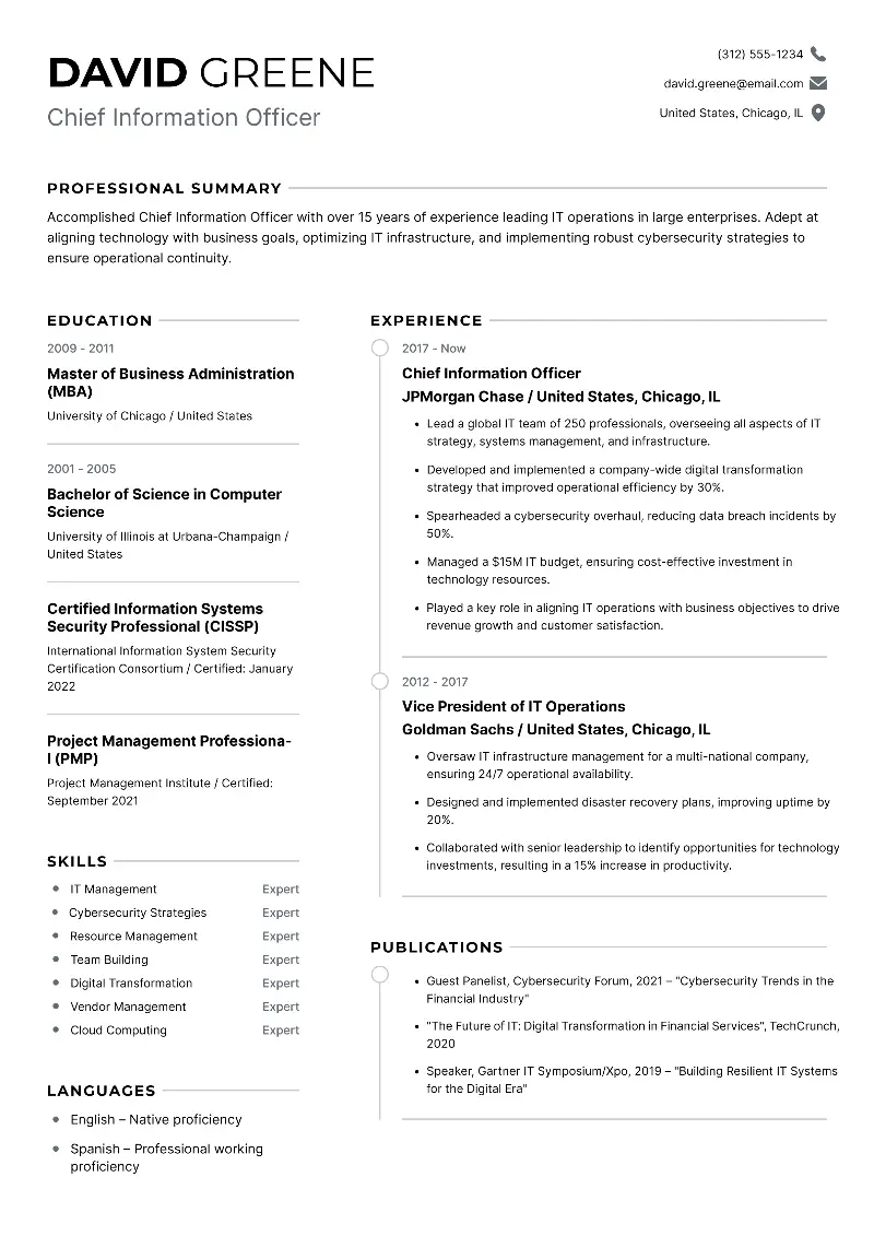 CIO Resume Examples and Templates for 2025