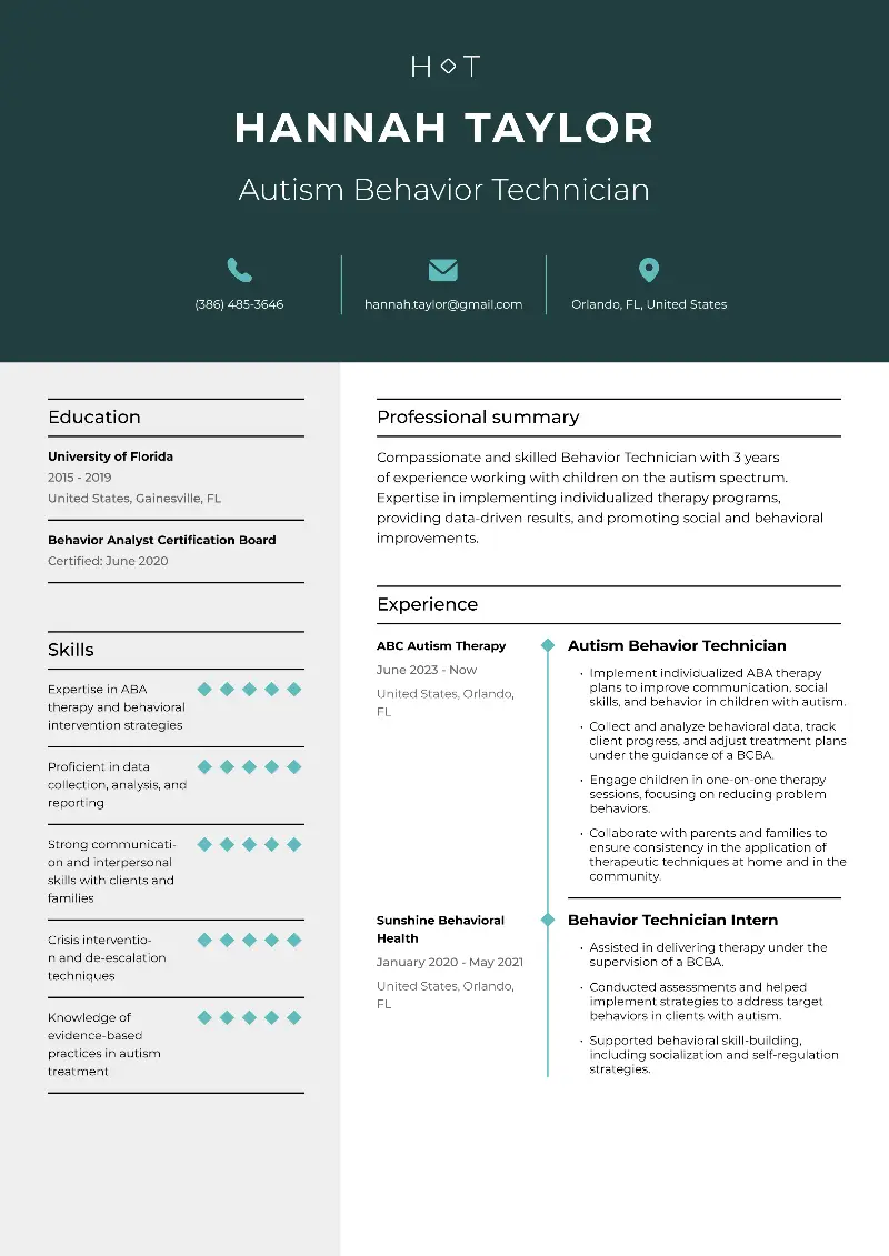 Behavior Technician Resume Examples with Guidance