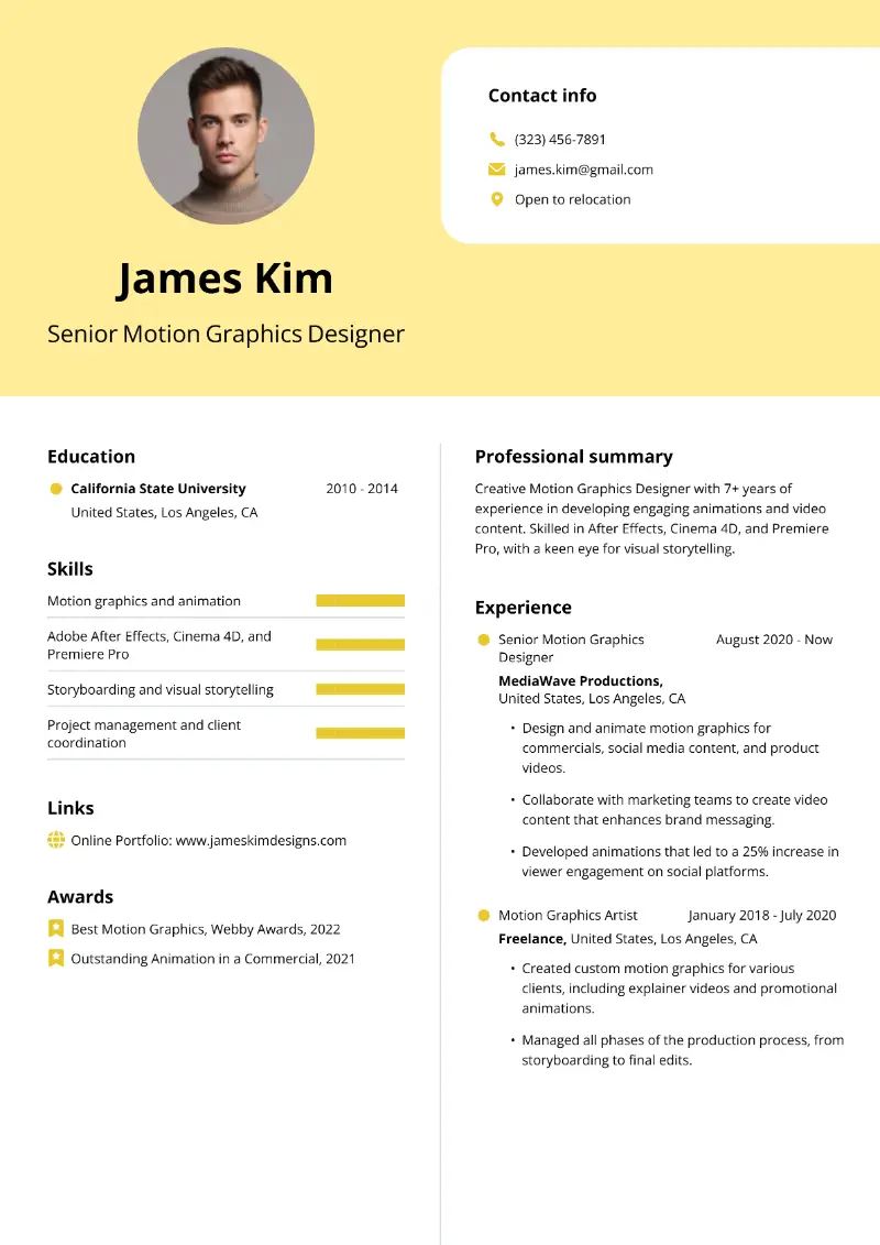 Senior Motion Graphics Designer Resume