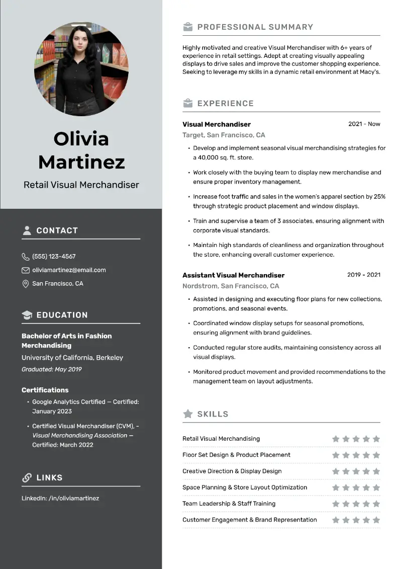 Guide to Visual Merchandising Resume (with Examples)