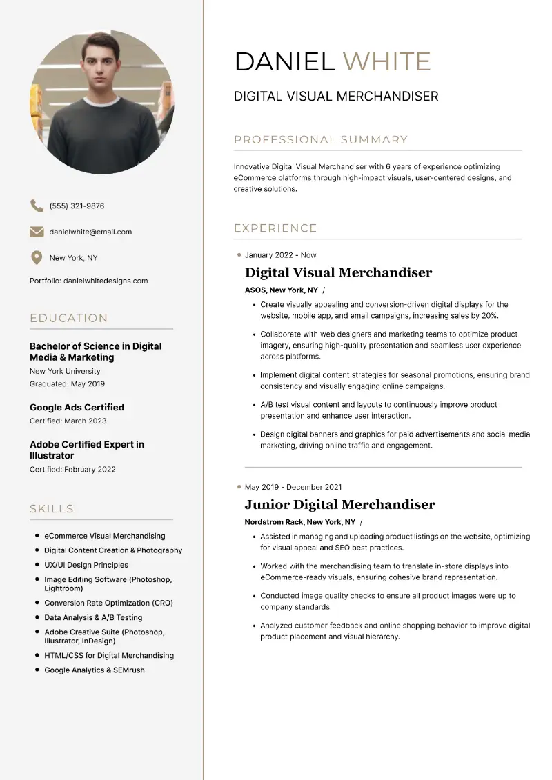 Digital Visual Merchandiser Resume