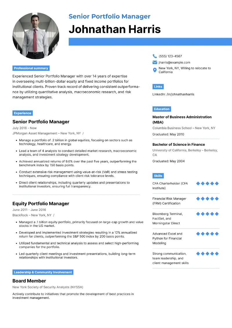 Best Portfolio Manager Resume Examples and Tips for 2025