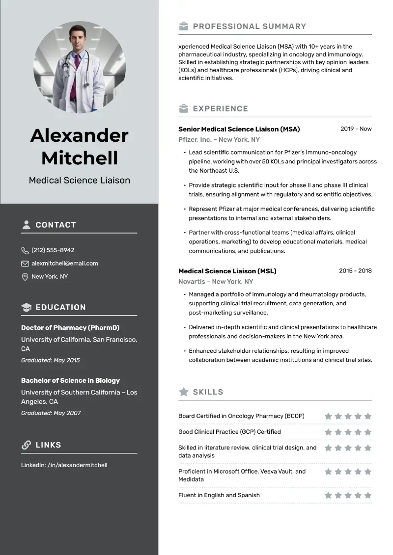 MSL Resume Examples and Templates for 2025