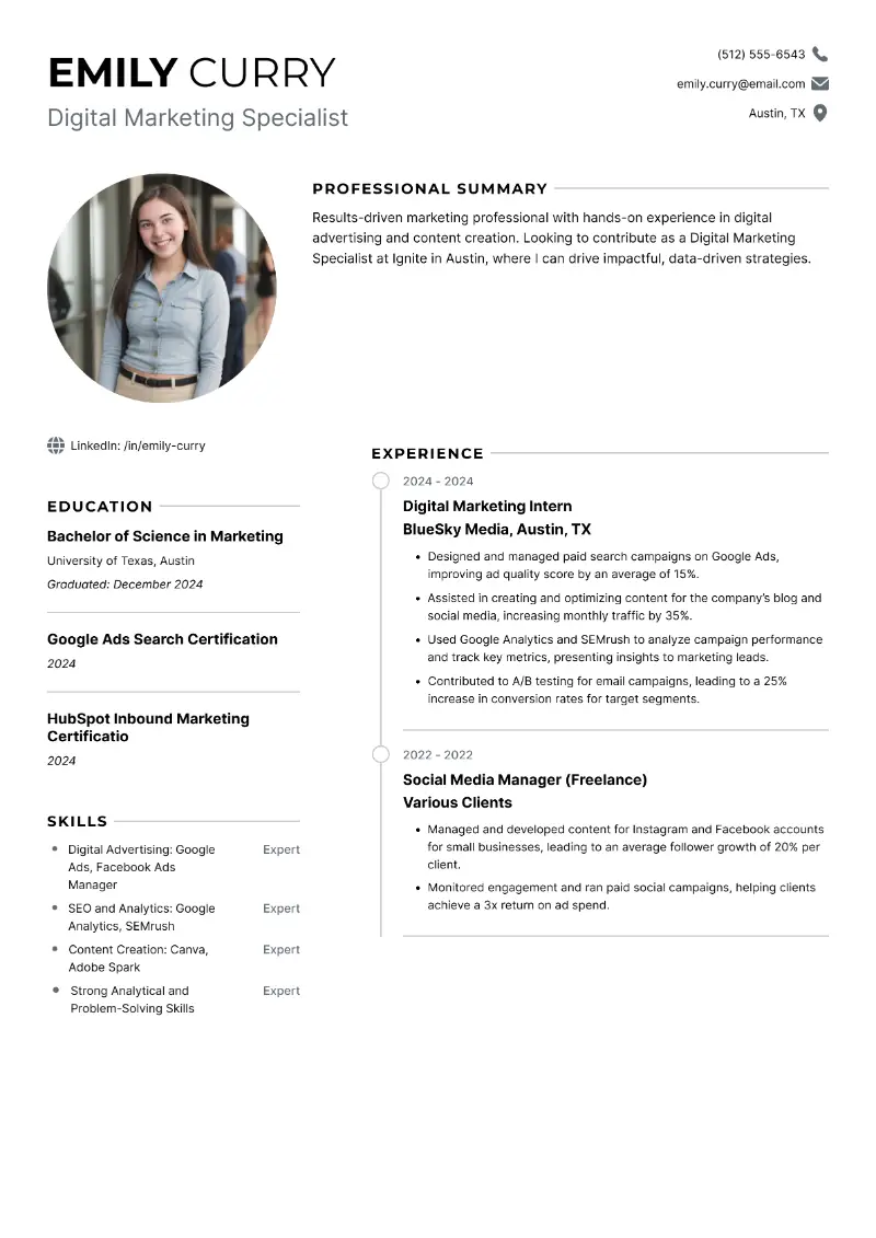 Digital Marketing Specialist Resume