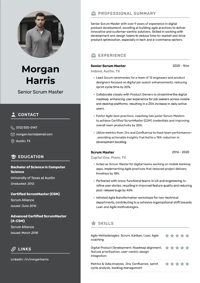 Top Senior Scrum Master Resume Examples for 2025