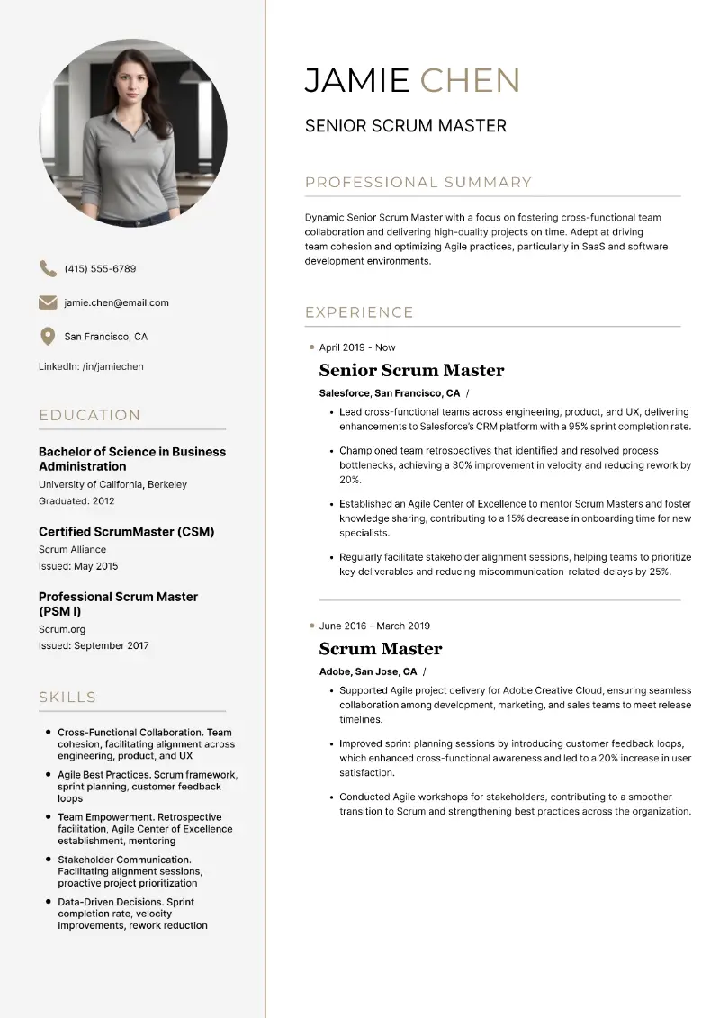 Senior Scrum Master Resume