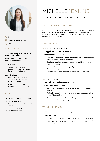 Entry-Level Real Estate Paralegal Resume