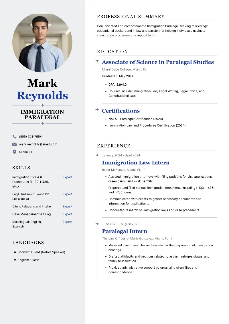 Immigration Paralegal Resume
