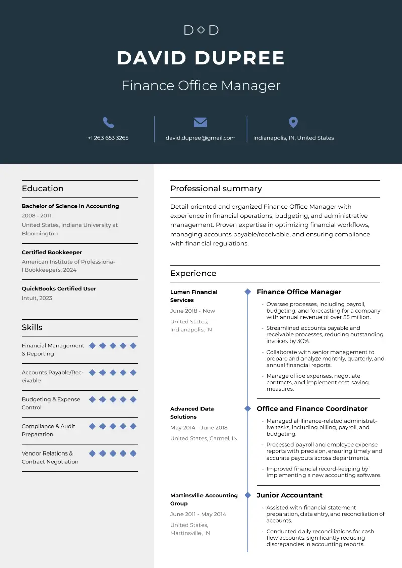 Finance Office Manager Resume