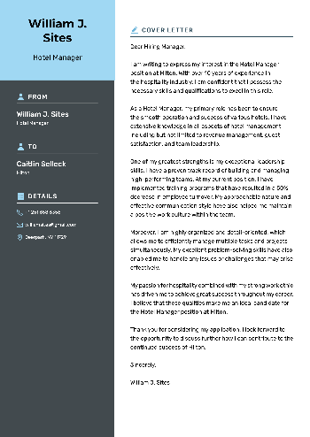 Hotel Manager Cover Letter Example Hotel Manager Cover Letter Example