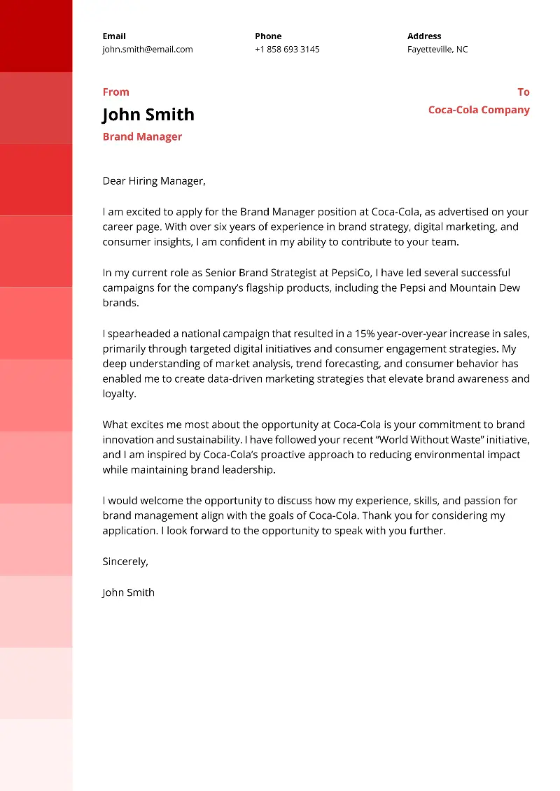 Brand Manager Cover Letter Brand Manager Cover Letter