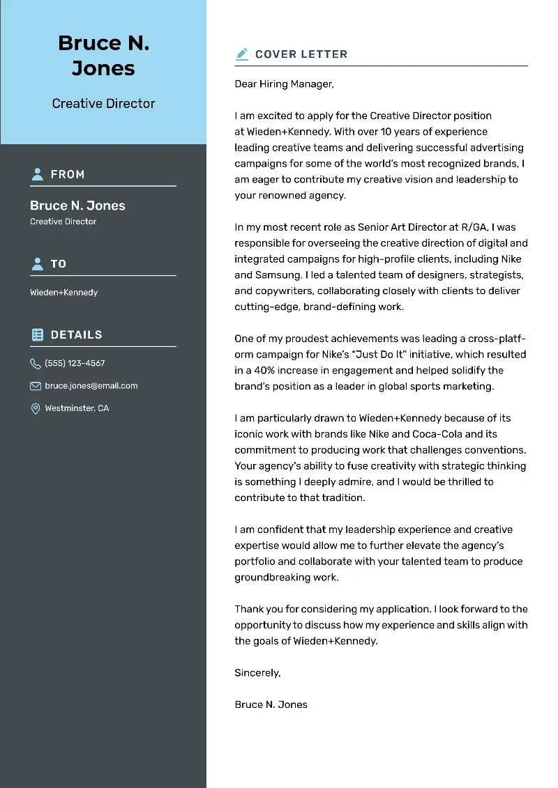 Creative Director Cover Letter Creative Director Cover Letter