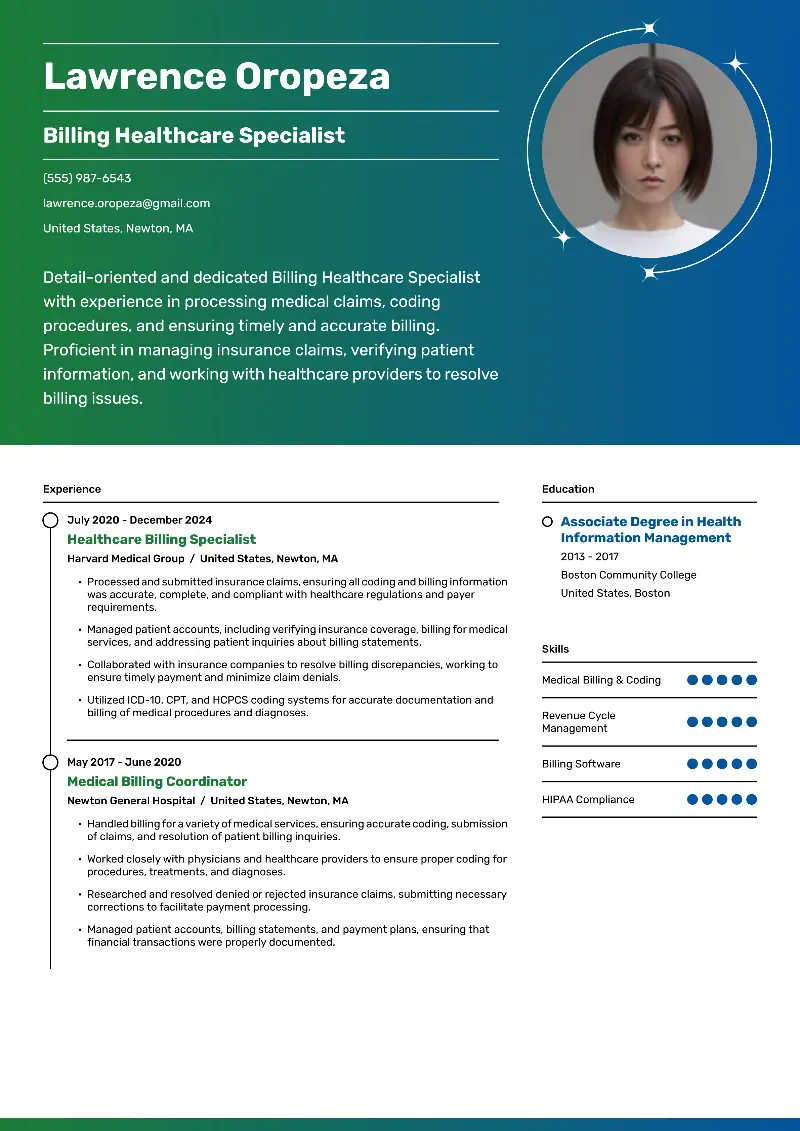 Billing Healthcare Specialist Resume