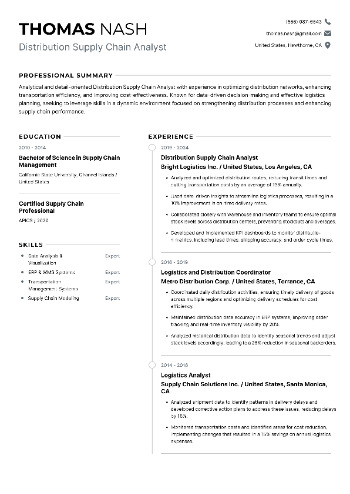 Distribution Supply Chain Analyst Resume Distribution Supply Chain Analyst Resume