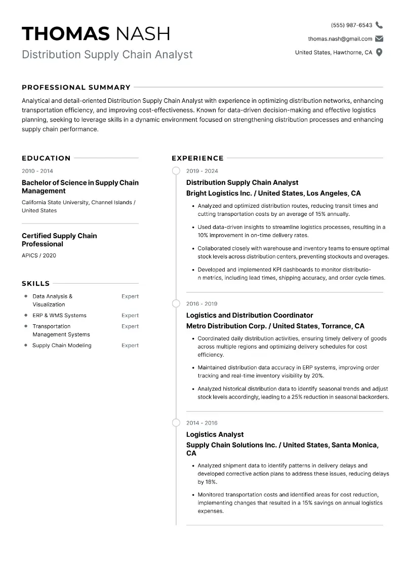 Distribution Supply Chain Analyst Resume Distribution Supply Chain Analyst Resume