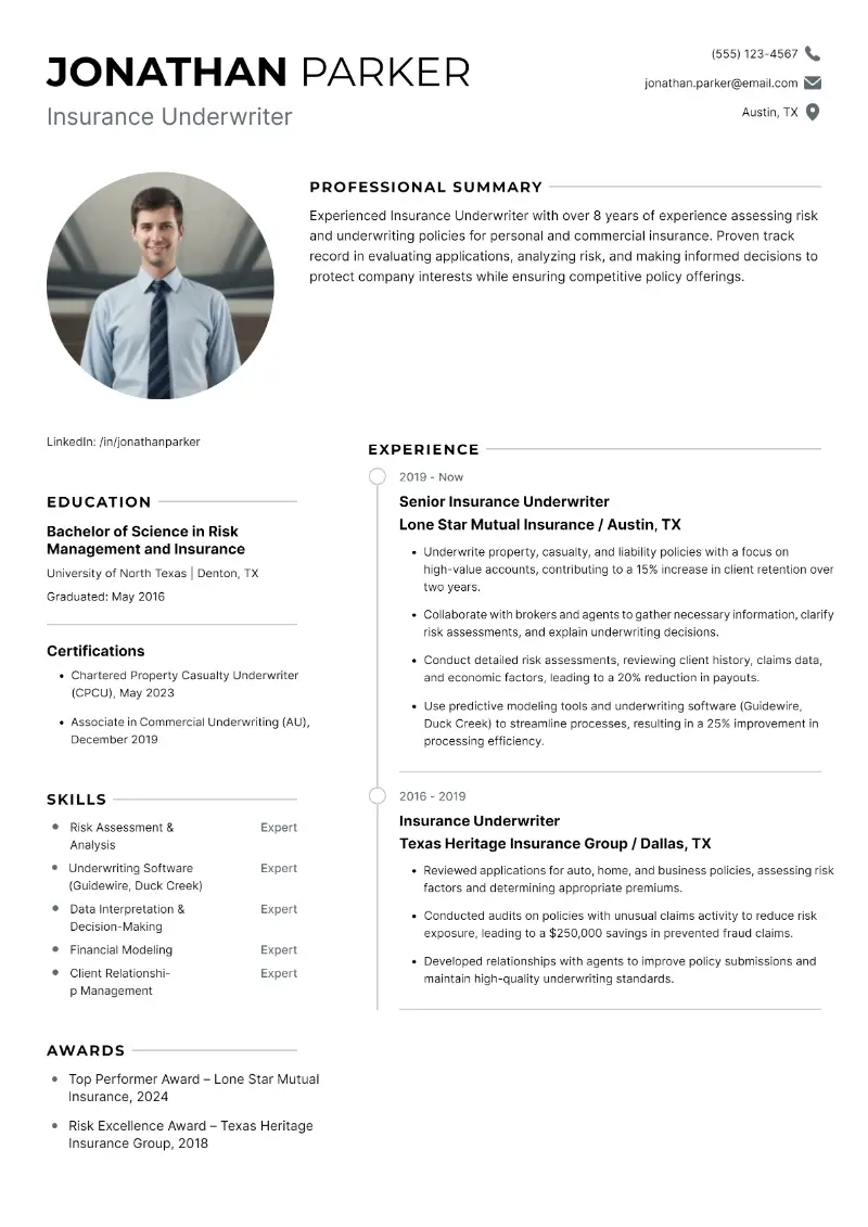 Underwriter Resume Examples & Templates for 2025