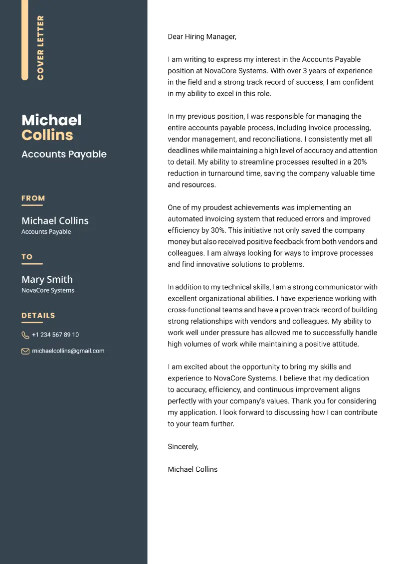 Accounts Payable Cover Letter Accounts Payable Cover Letter