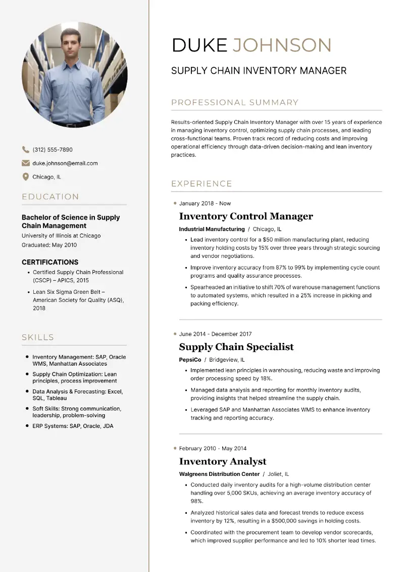 Supply Chain Inventory Manager Resume Supply Chain Inventory Manager Resume