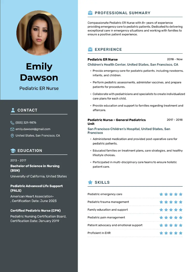 Pediatric ER Nurse Resume Pediatric ER Nurse Resume