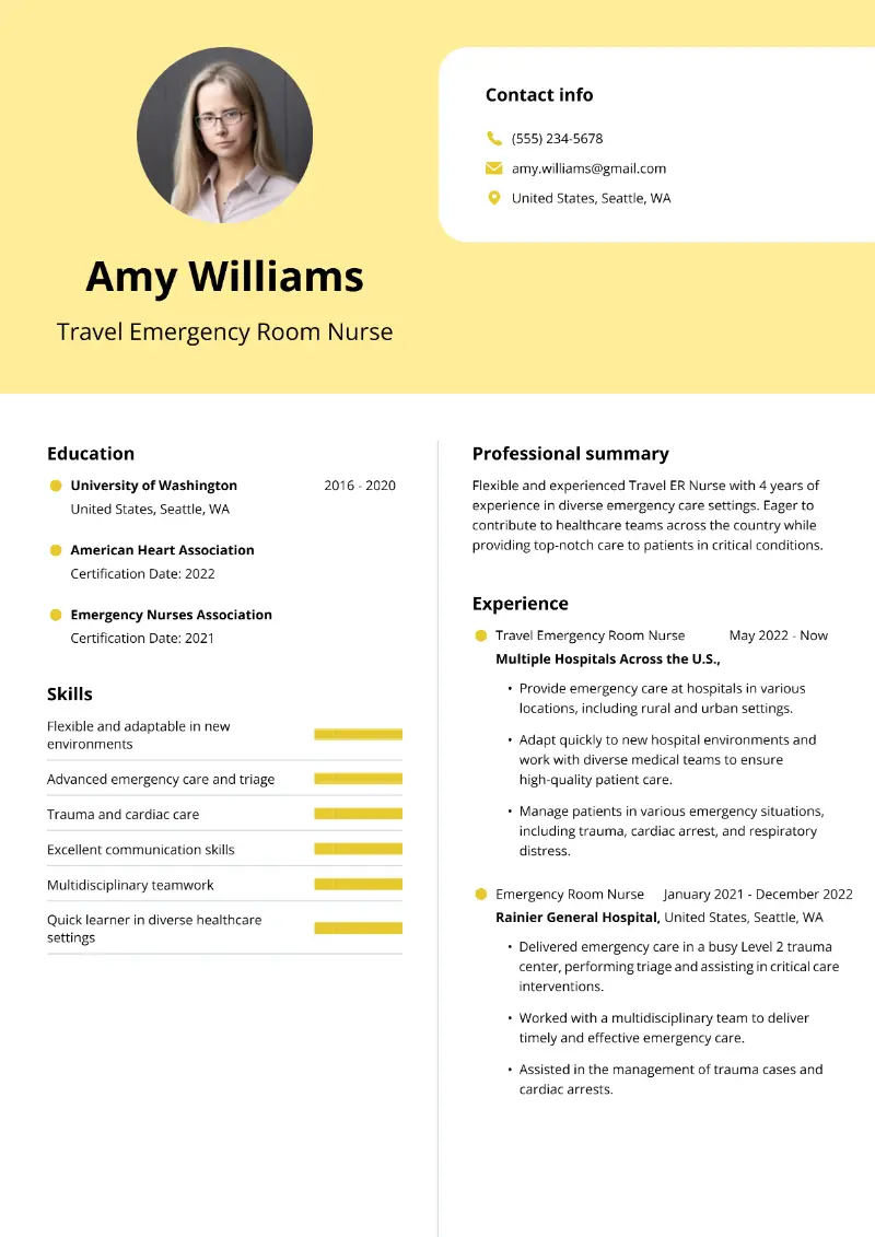 Travel Emergency Room Nurse Resume Travel Emergency Room Nurse Resume