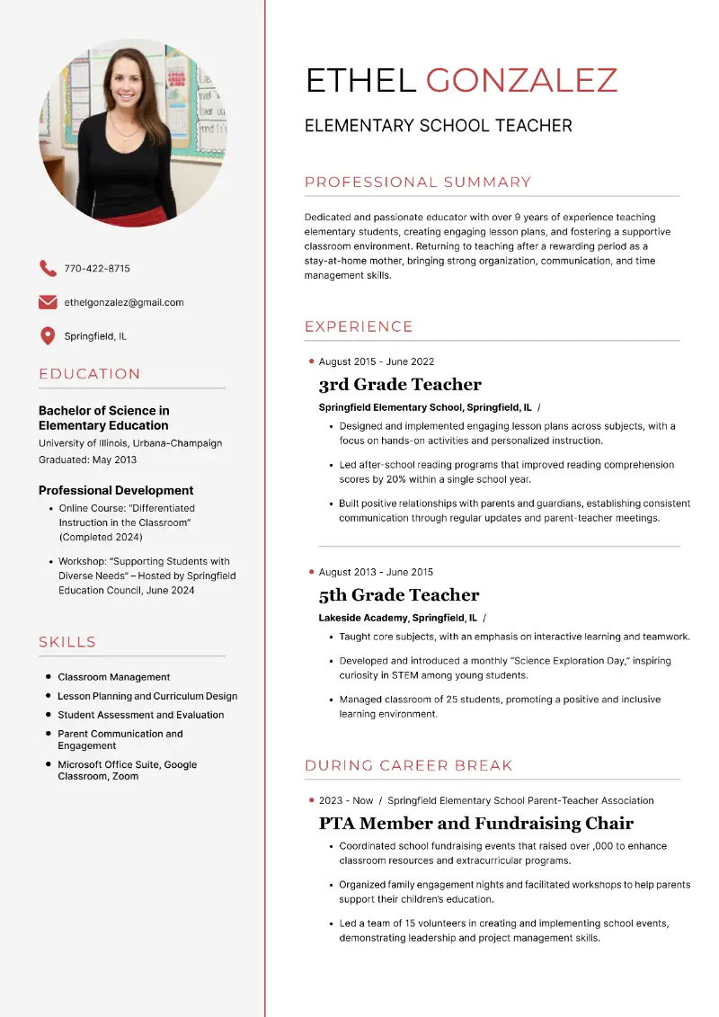 Elementary School Teacher Resume Elementary School Teacher Resume