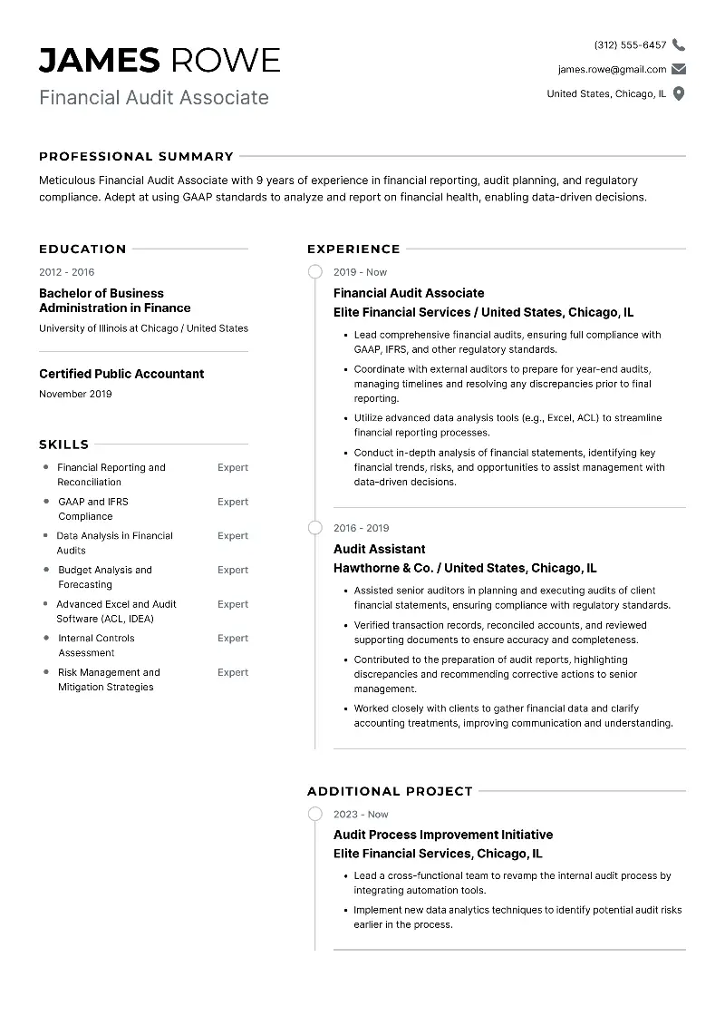 Financial Audit Associate Resume