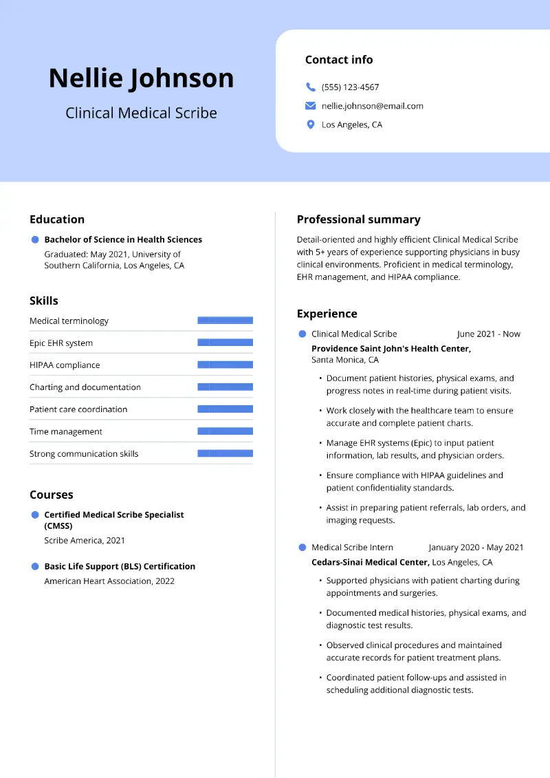 4 Medical Scribe Resume Examples and Templates 2025