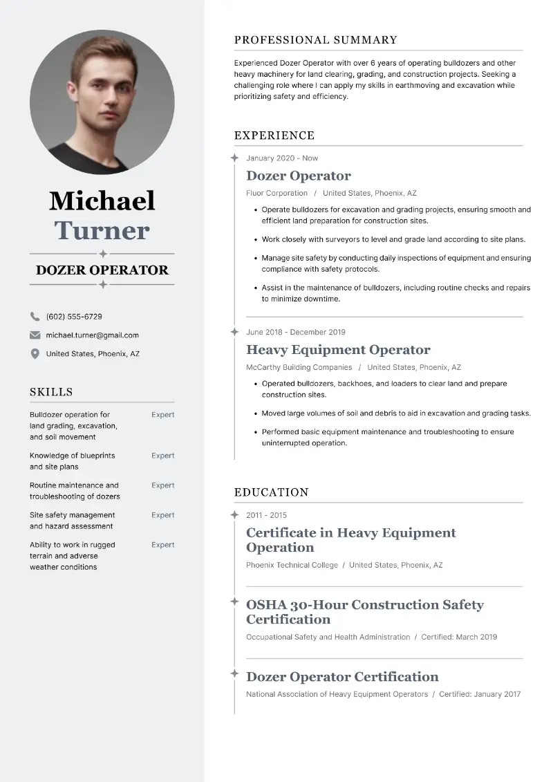 Dozer Operator Resume Dozer Operator Resume