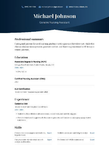 Geriatric Nursing Assistant Resume
