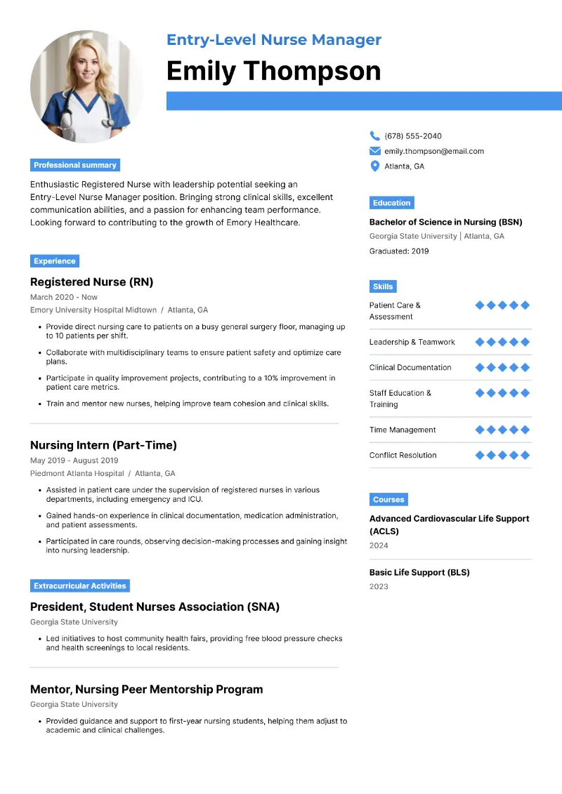 Entry-Level Nurse Manager Resume Entry-Level Nurse Manager Resume