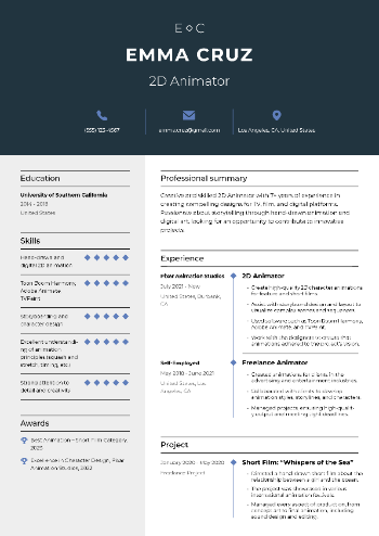 2D Animator Resume 2D Animator Resume