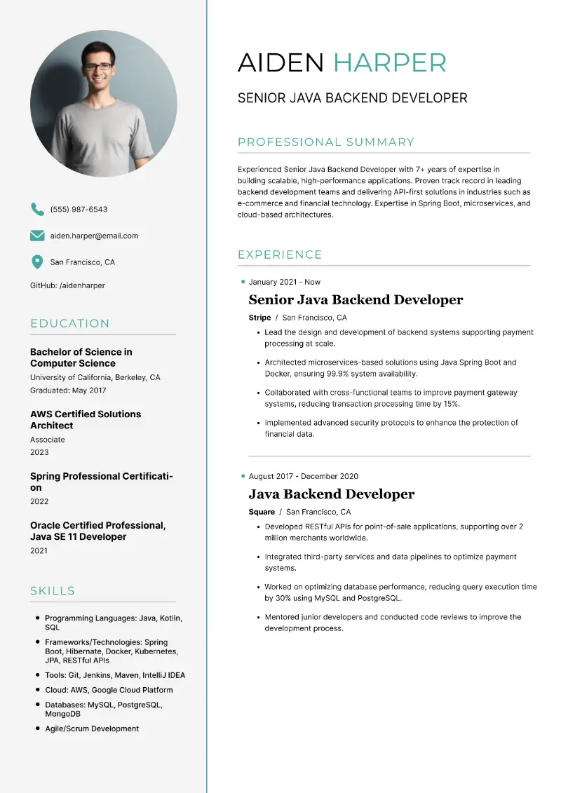 Senior Java Developer Resume Examples and Guide for 2025