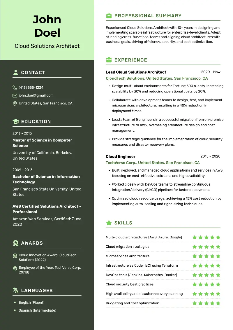 Cloud Engineer Resume Examples and Templates for 2025