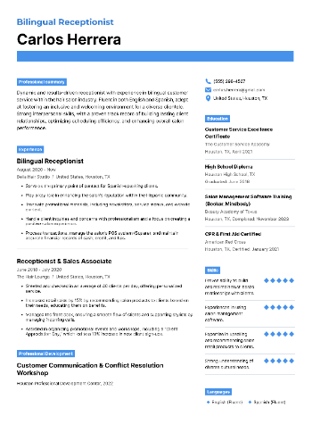 Bilingual Receptionist Resume Bilingual Receptionist Resume