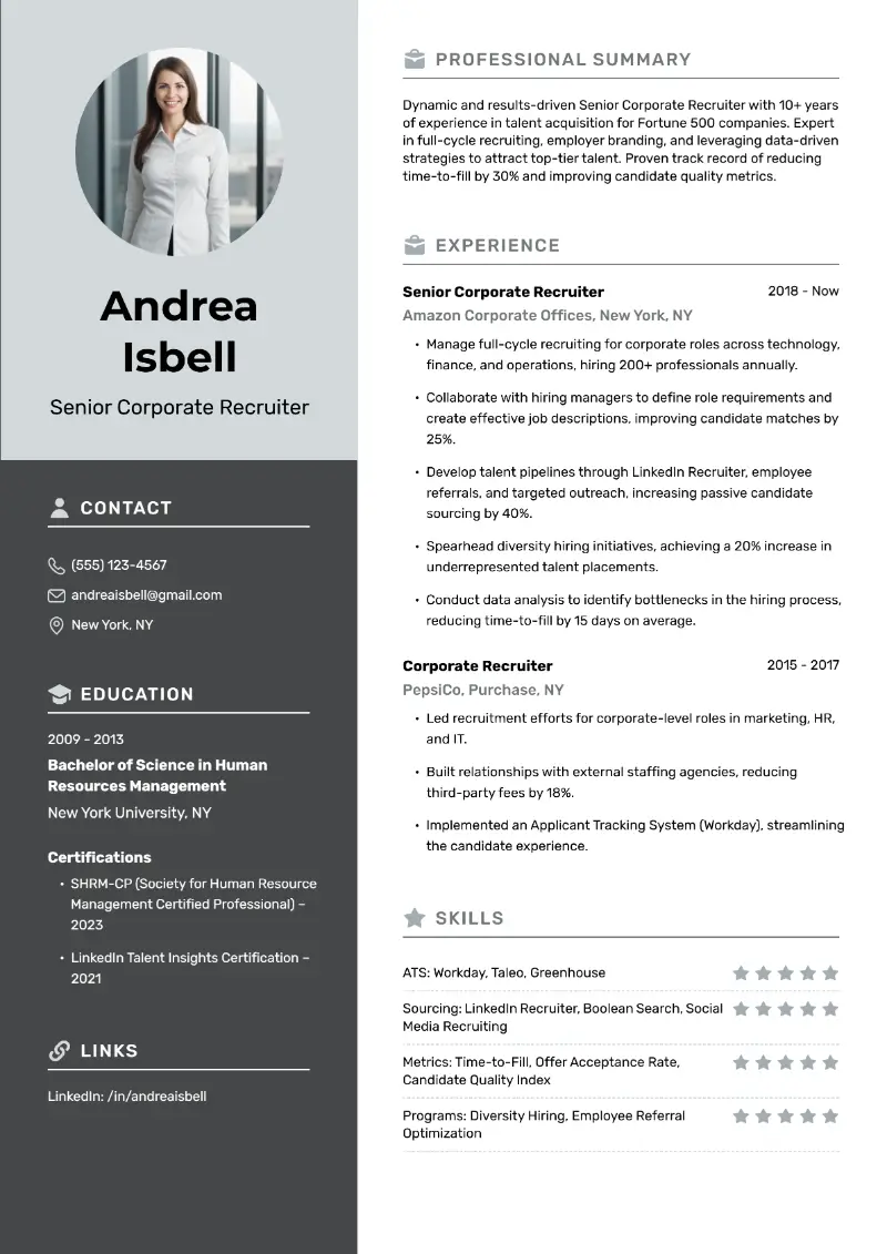 Senior Recruiter Resume Examples and Writing Tips 2025