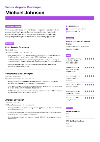 Senior Angular Developer Resume Senior Angular Developer Resume