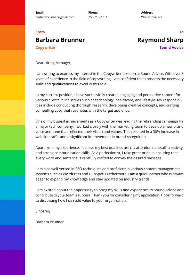 Copywriter Cover Letter Copywriter Cover Letter